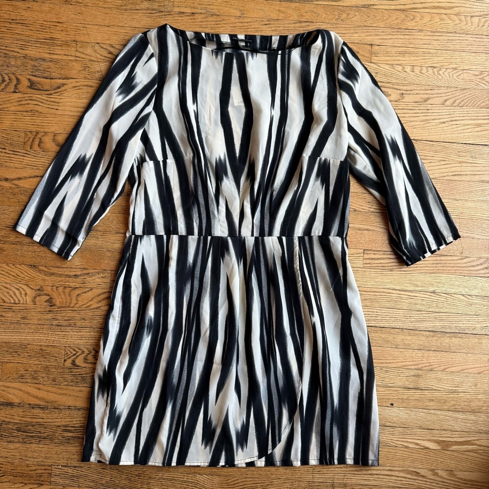 MNG Mango Faux Wrap Shirt Dress Womens Large Black Cream Office Career Modern